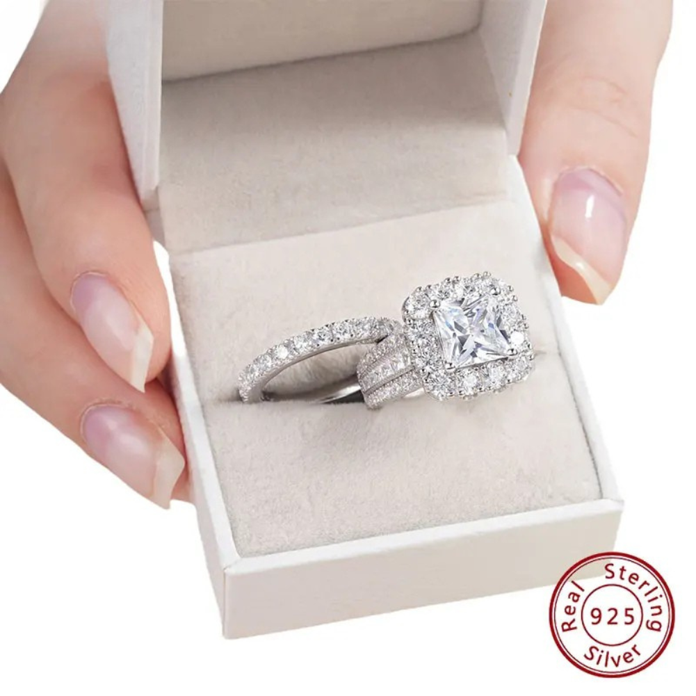 Eternal Anillos — Set de Moissanita Princess · Plata 925