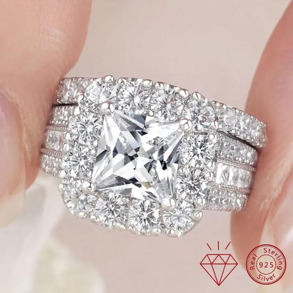 Eternal Anillos — Set de Moissanita Princess · Plata 925