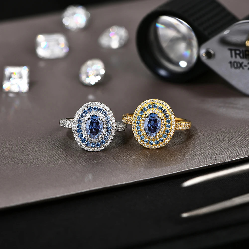 Cielo Eterno – Moissanita Azul y Plata Estelar