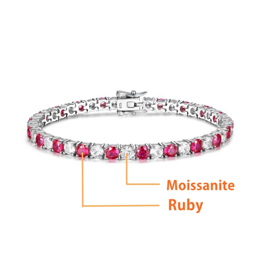 Pulso Esmeralda O Rubi-Moissanite Plata 925 4mm-5mm