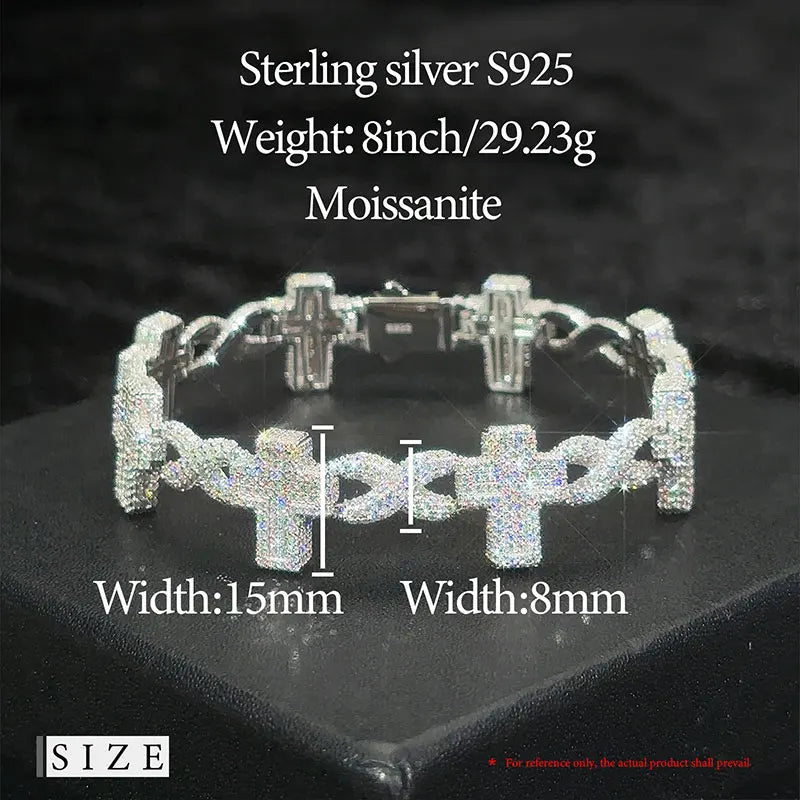 TUHE High Quality Classic Unisex Cross Bracelet Moissanite With Certificate For 925 Silver Bracelet Hip Hop Jewelry Gift