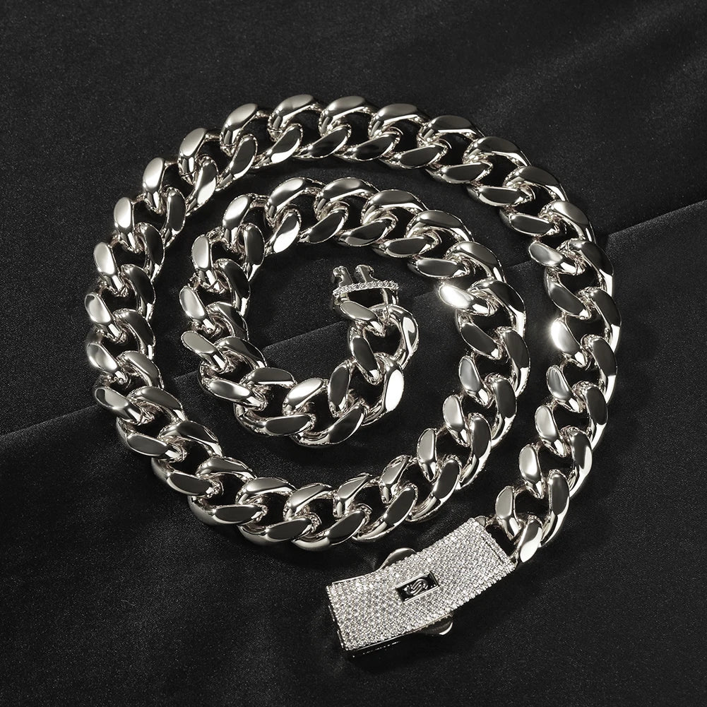 Uwin 8/10/12/14mm Stainless Steel Monaco Cuban Link Chain Necklace Iced Out CZ Box Lock Miami Bracelet Luxury Men Hiphop Jewelry