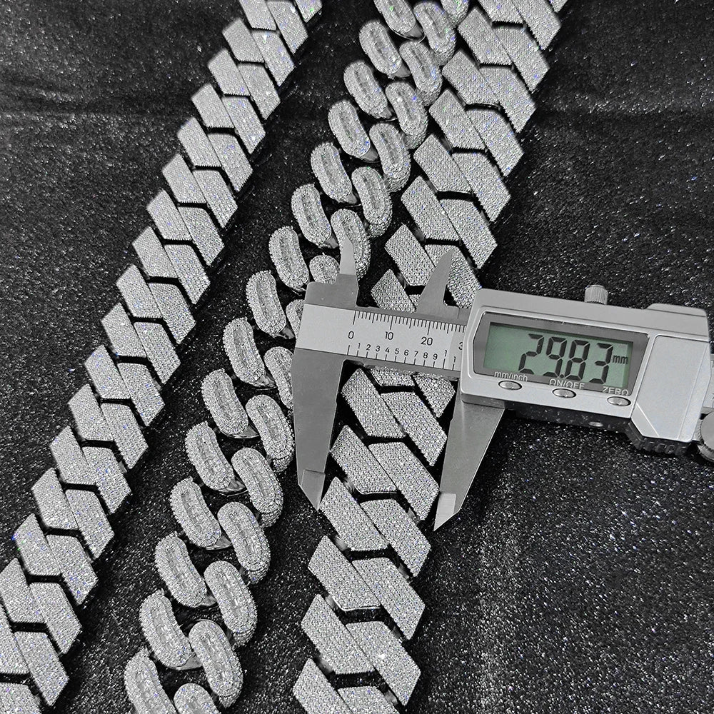 Big Size 30mm Hip Hop Jewelry Iced Out Miami Prong Cuban Chain Rapper Inlay 7 Rows CZ Cuban Link Chain Necklace For Men