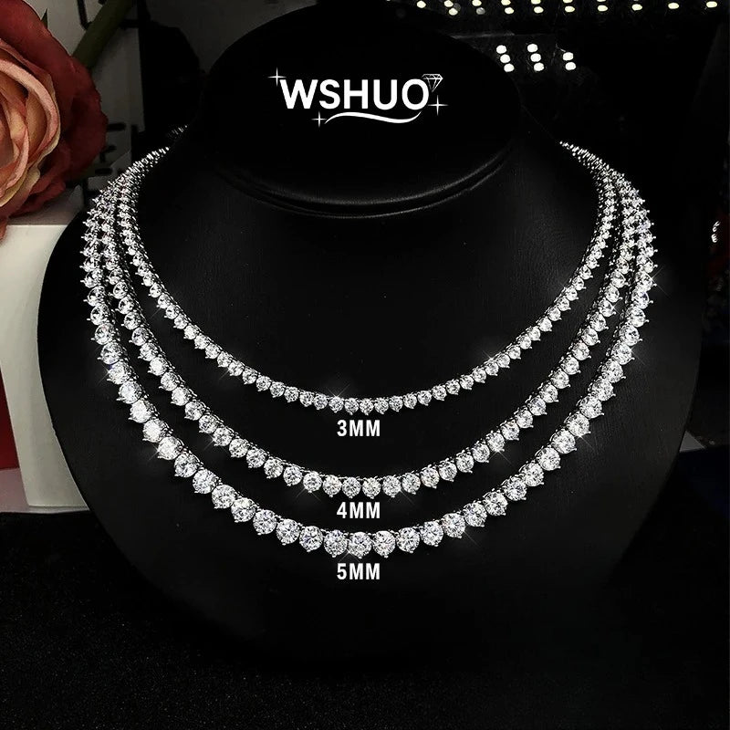 3/4/5mm Three clawed Moissanite Tennis Necklace Women Man S925 Sterling Silver Lab Diamond Hiphop Chains Jewelry GRA Certified