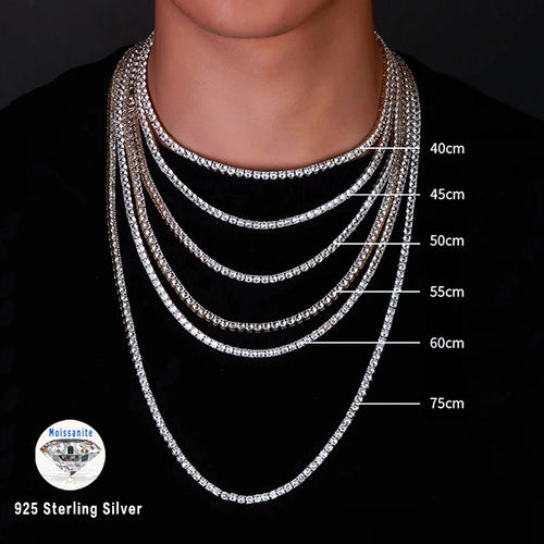 3/4/5mm Three clawed Moissanite Tennis Necklace Women Man S925 Sterling Silver Lab Diamond Hiphop Chains Jewelry GRA Certified