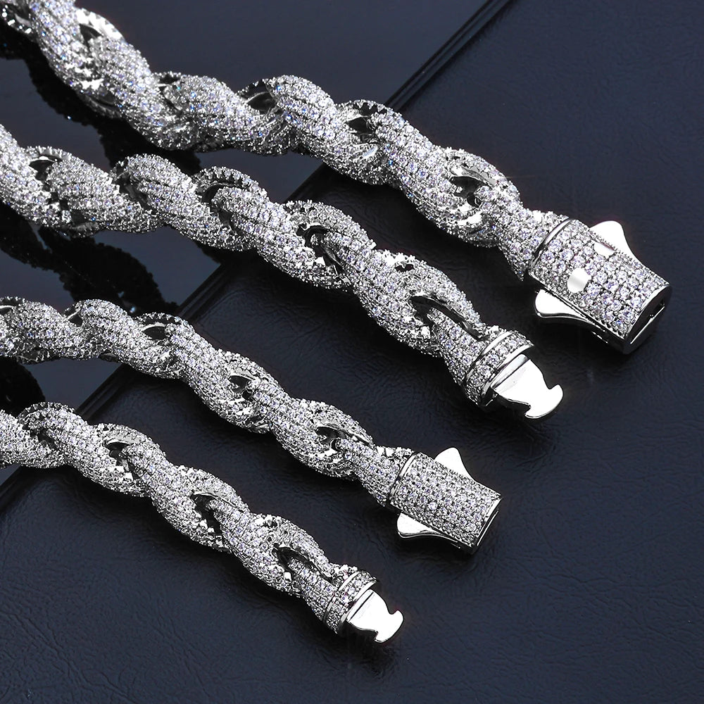 ESKEEM Bling Iced Out Cubic Zirconia Rope Chain Choker for Women Men Hiphop Jewelry Full Pave CZ Necklace