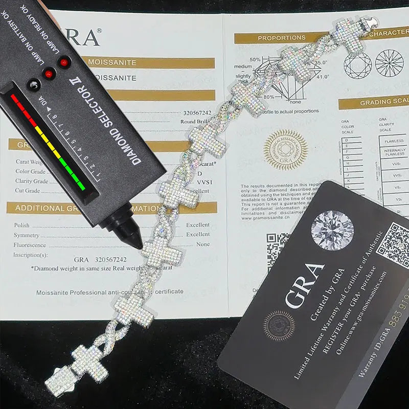 TUHE High Quality Classic Unisex Cross Bracelet Moissanite With Certificate For 925 Silver Bracelet Hip Hop Jewelry Gift