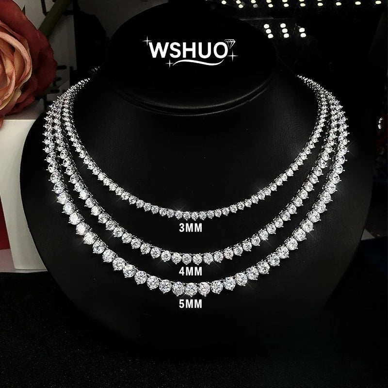 3/4/5mm Three clawed Moissanite Tennis Necklace Women Man S925 Sterling Silver Lab Diamond Hiphop Chains Jewelry GRA Certified