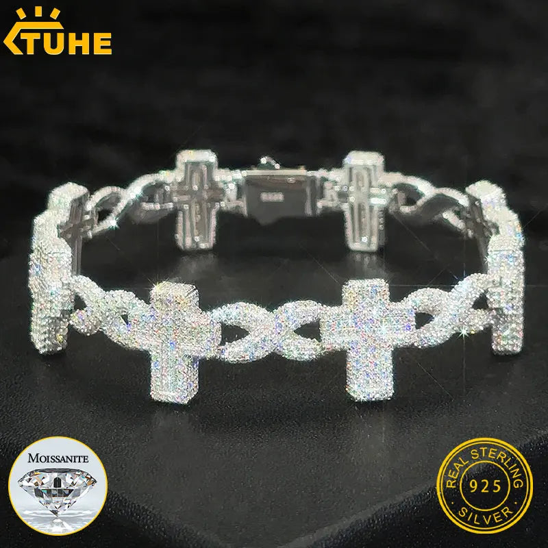 TUHE High Quality Classic Unisex Cross Bracelet Moissanite With Certificate For 925 Silver Bracelet Hip Hop Jewelry Gift