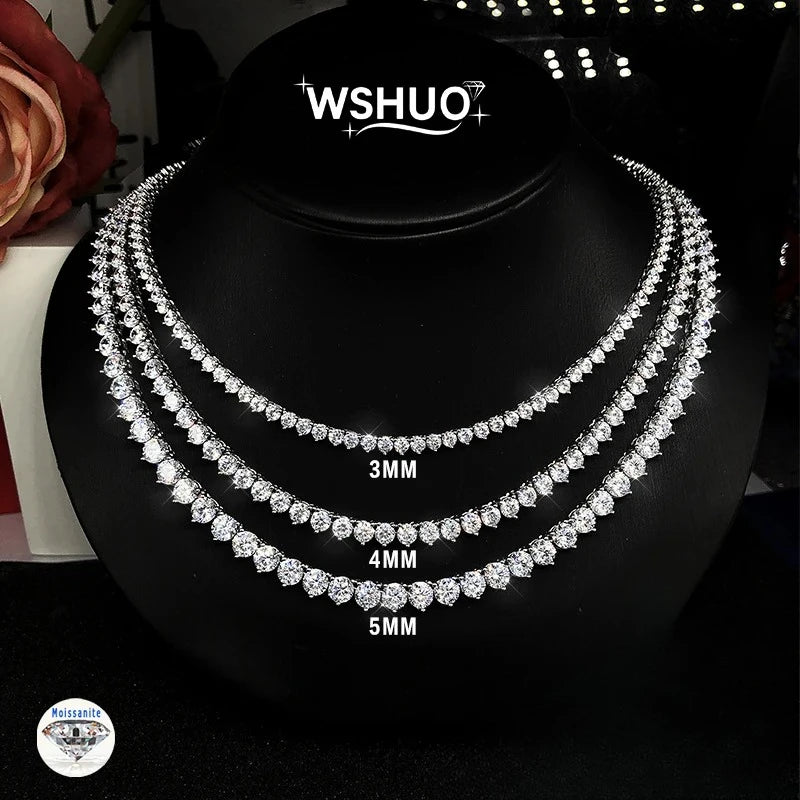3/4/5mm Three clawed Moissanite Tennis Necklace Women Man S925 Sterling Silver Lab Diamond Hiphop Chains Jewelry GRA Certified