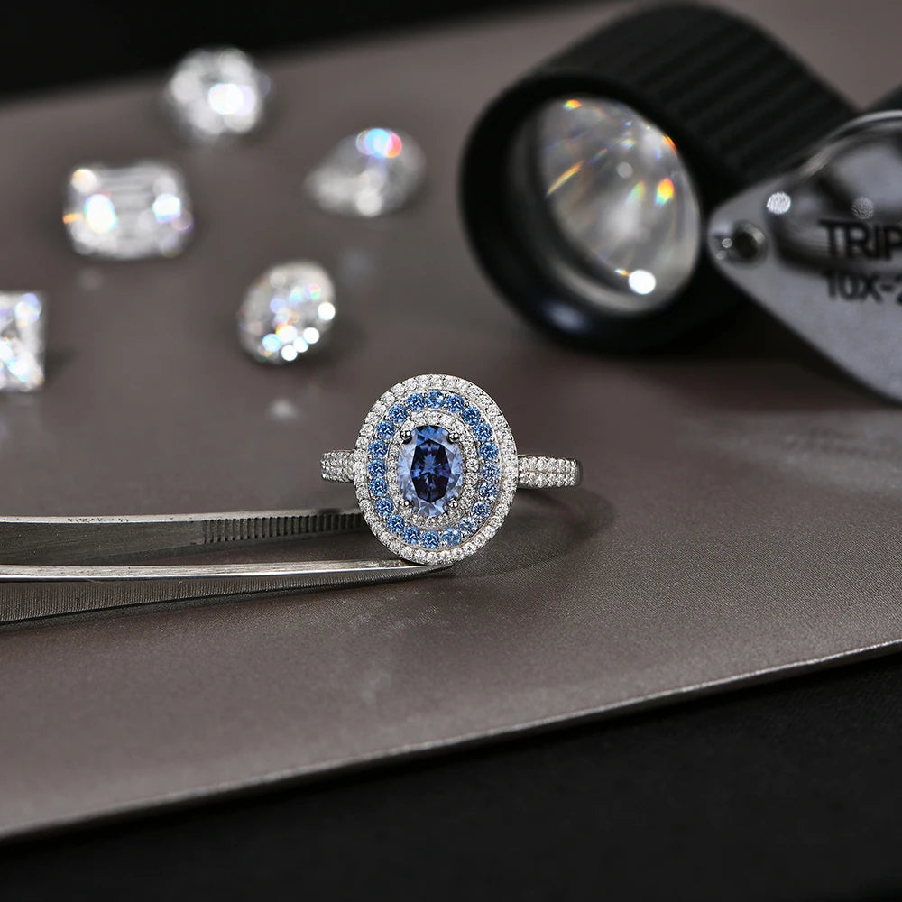 Cielo Eterno – Moissanita Azul y Plata Estelar