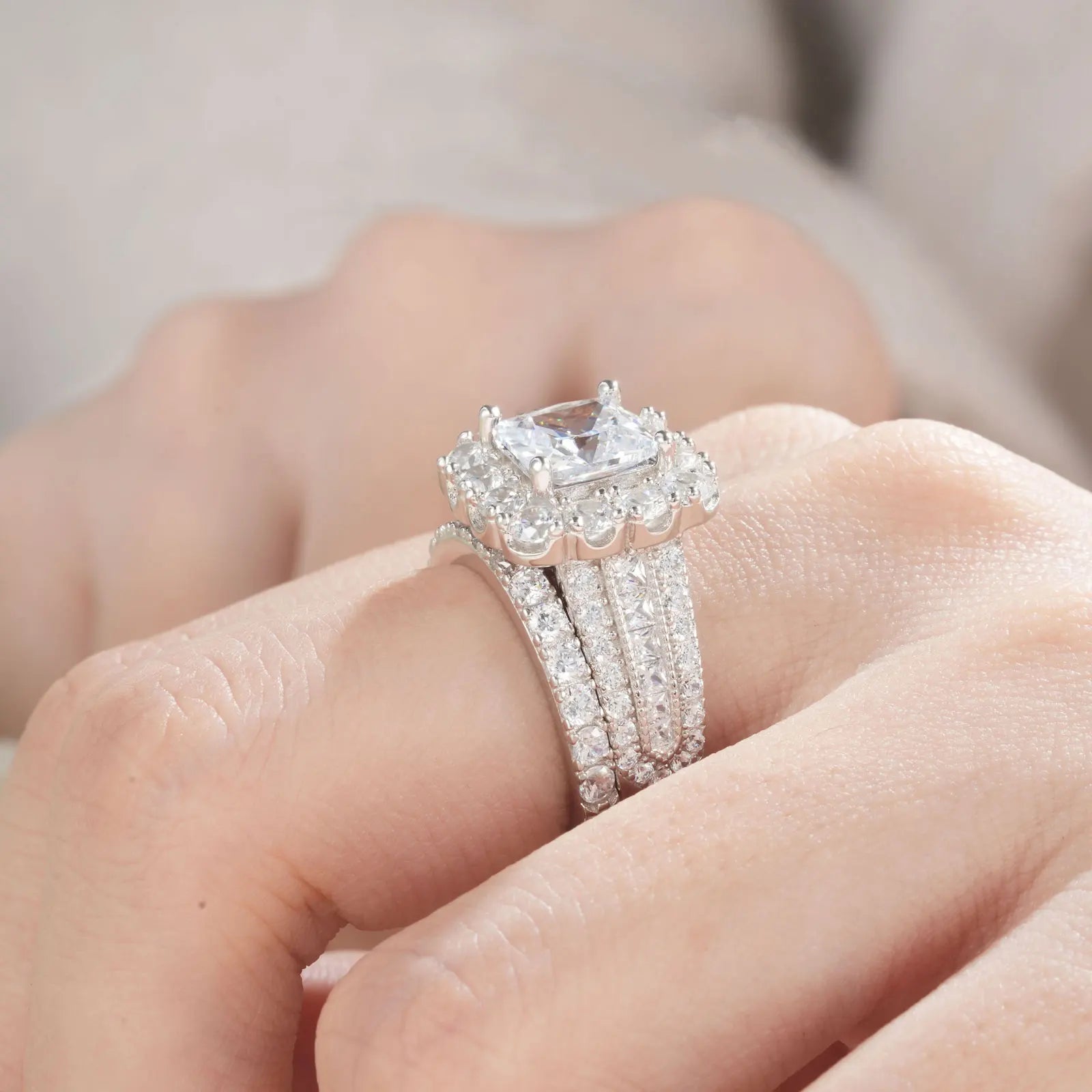 Eternal Anillos — Set de Moissanita Princess · Plata 925