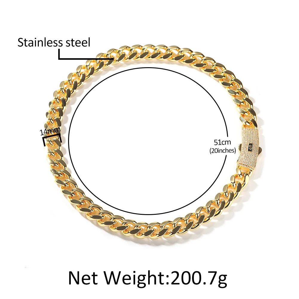 Uwin 8/10/12/14mm Stainless Steel Monaco Cuban Link Chain Necklace Iced Out CZ Box Lock Miami Bracelet Luxury Men Hiphop Jewelry