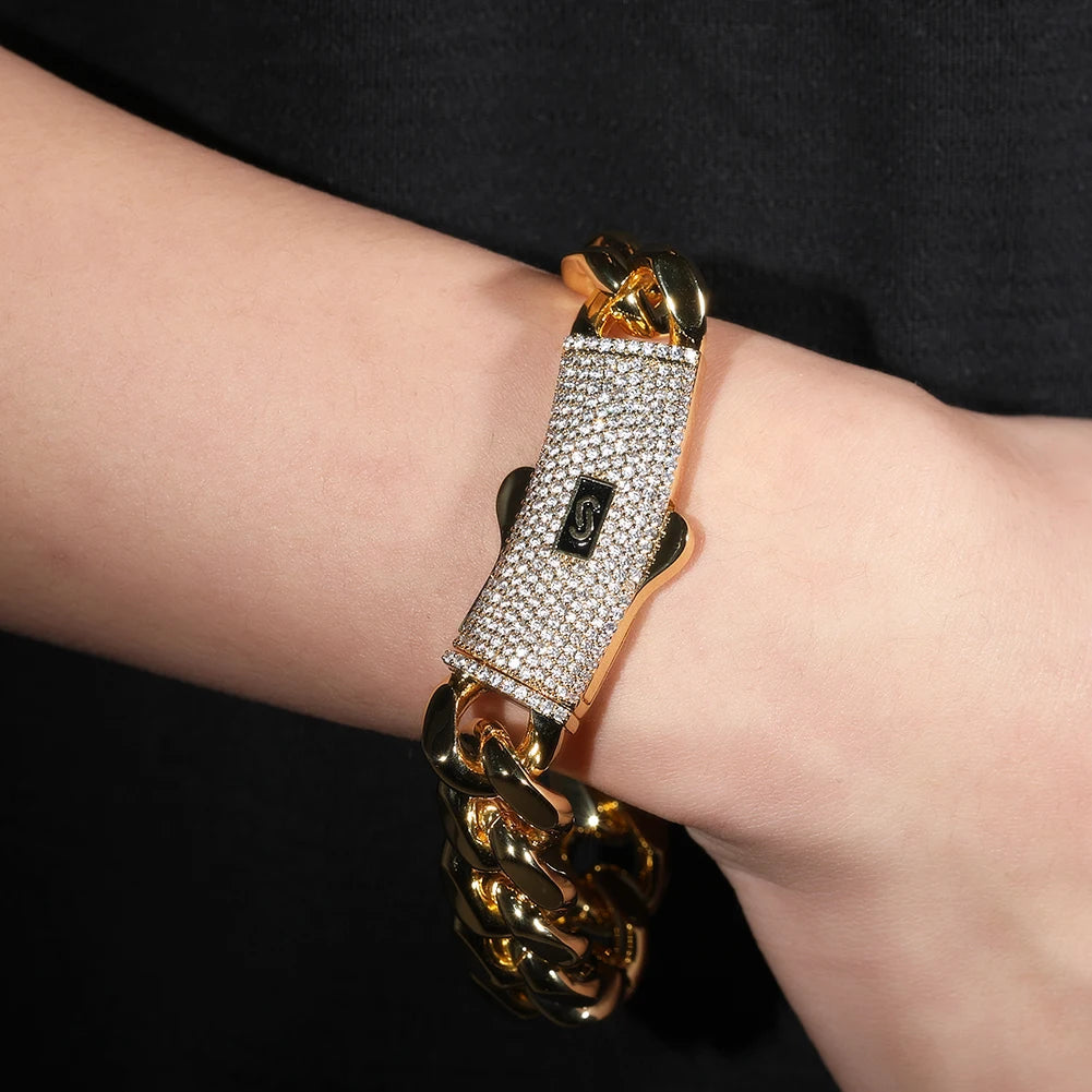 Uwin 8/10/12/14mm Stainless Steel Monaco Cuban Link Chain Necklace Iced Out CZ Box Lock Miami Bracelet Luxury Men Hiphop Jewelry