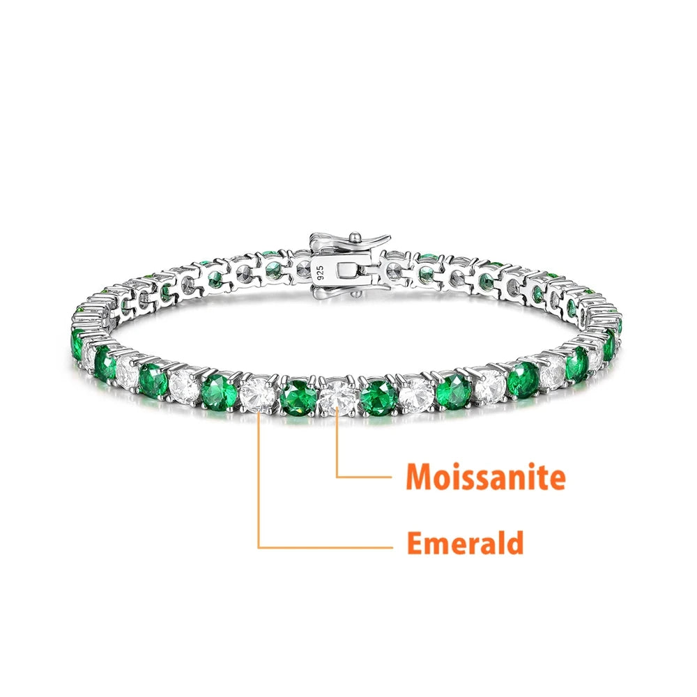 Pulso Esmeralda O Rubi-Moissanite Plata 925 4mm-5mm