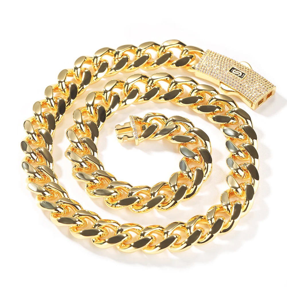 Uwin 8/10/12/14mm Stainless Steel Monaco Cuban Link Chain Necklace Iced Out CZ Box Lock Miami Bracelet Luxury Men Hiphop Jewelry