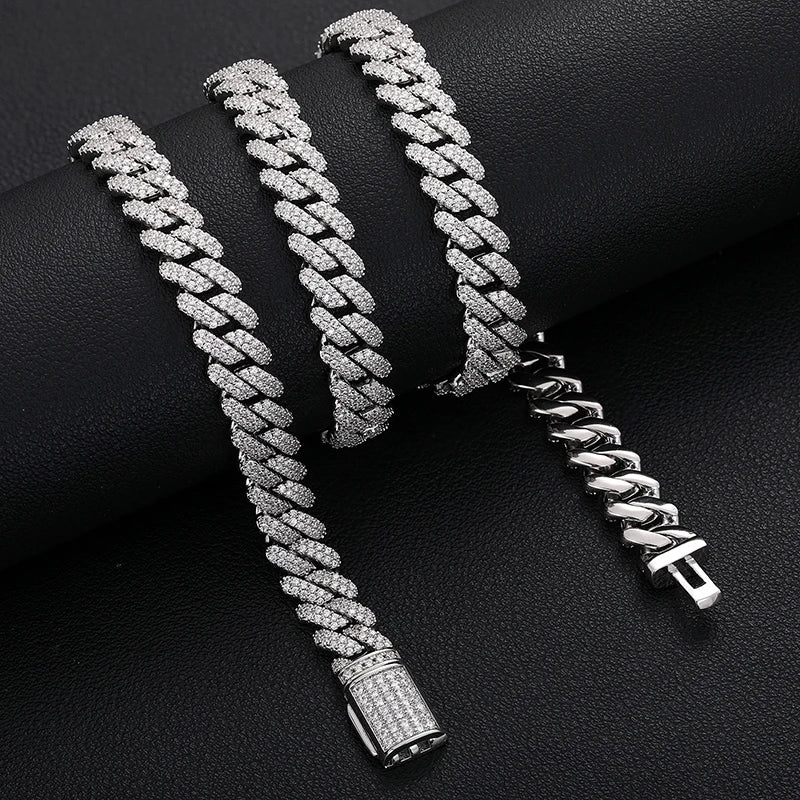 9mm Iced Out Miami Cuban Link Chain Men Jewelry D Color VVS Moissanite Certified Jewelry 925 Sterling Silver Necklace For Women