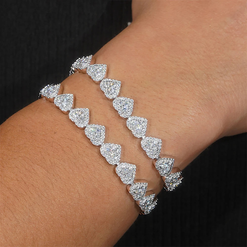 IGOTOS 8mm Heart Moissanite Tennis Necklace Bracelets for Women Men 925 Sterling Sliver Hip Hop Full Diamond Neck Chain Jewelry