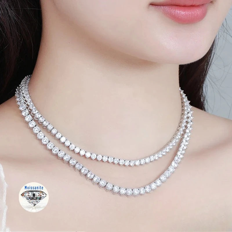 3/4/5mm Three clawed Moissanite Tennis Necklace Women Man S925 Sterling Silver Lab Diamond Hiphop Chains Jewelry GRA Certified